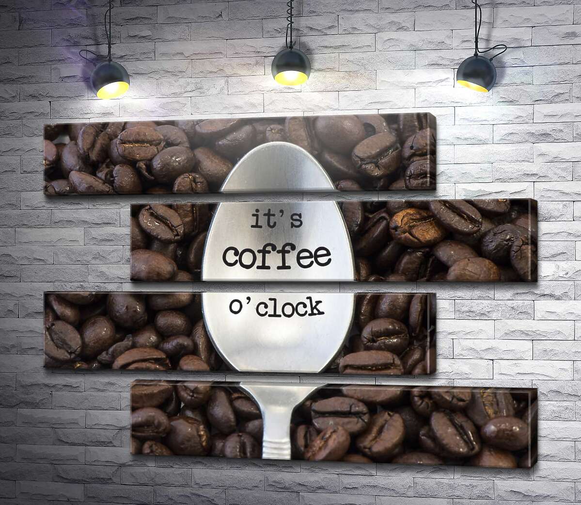 модульна картина Кавова ложка з написом: "it's coffee o'clock" (Модуль №23)