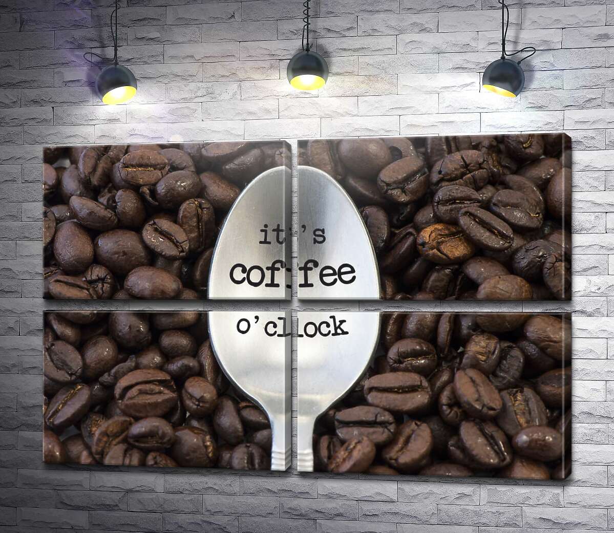 модульная картина Кофейная ложка с надписью: "it's coffee o'clock" (Модуль №25)