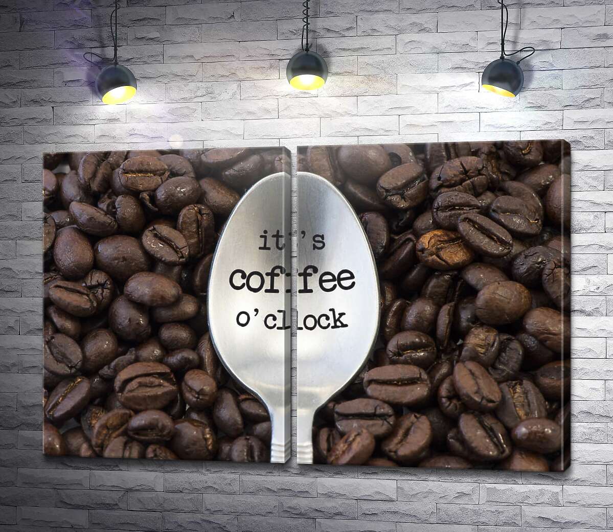 модульна картина Кавова ложка з написом: "it's coffee o'clock"