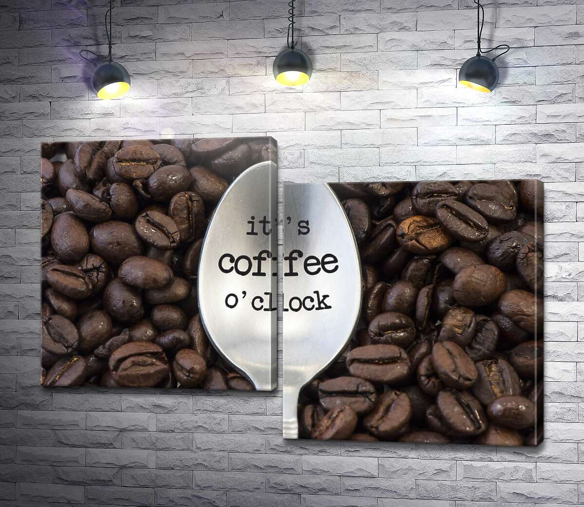 модульная картина Кофейная ложка с надписью: "it's coffee o'clock" (Модуль №9)