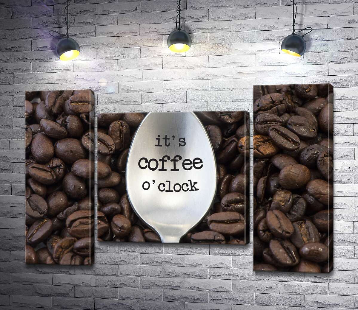 модульна картина Кавова ложка з написом: "it's coffee o'clock" (Модуль №11)