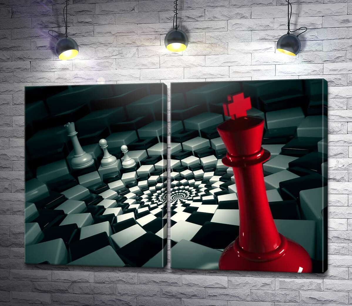 модульная картина Шахматная доска закрученная в спираль