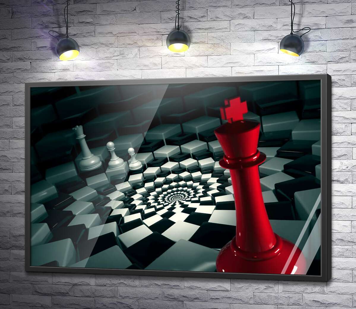 постер Шахматная доска закрученная в спираль