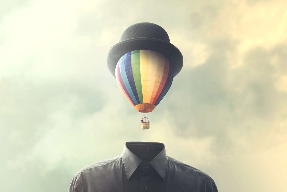 картина-постер Воздушный шар под шляпой котелком