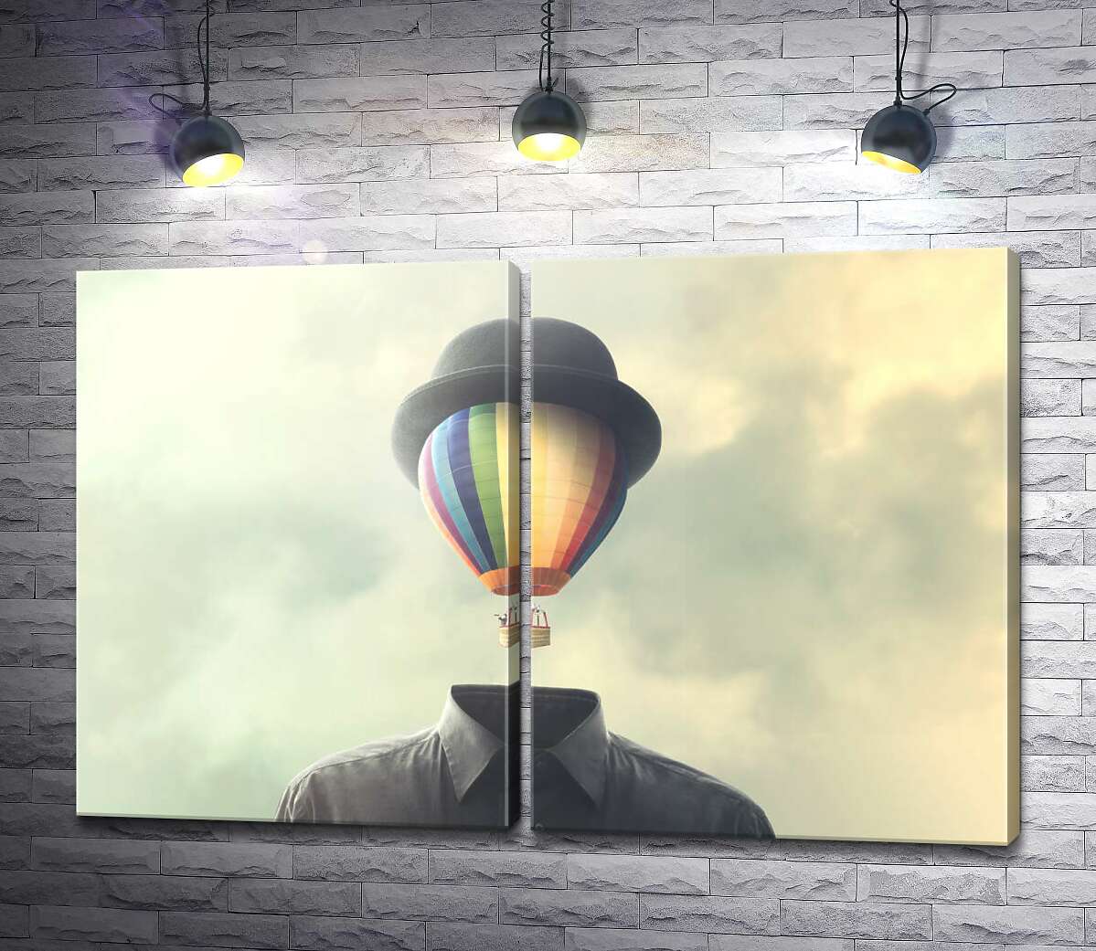 модульная картина Воздушный шар под шляпой котелком