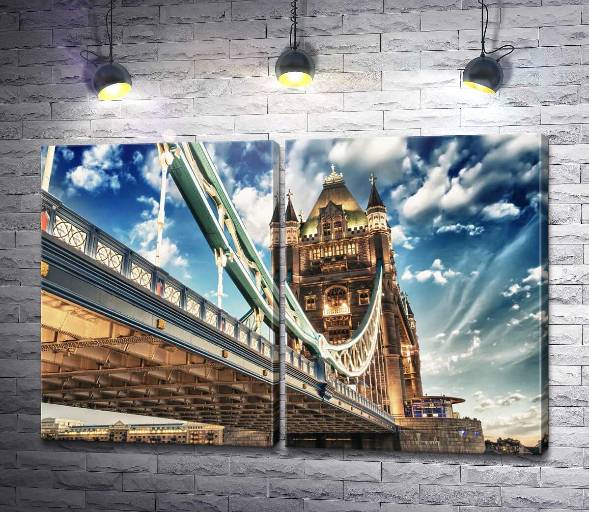 модульная картина Тауэрский мост в ярких огня подсветки