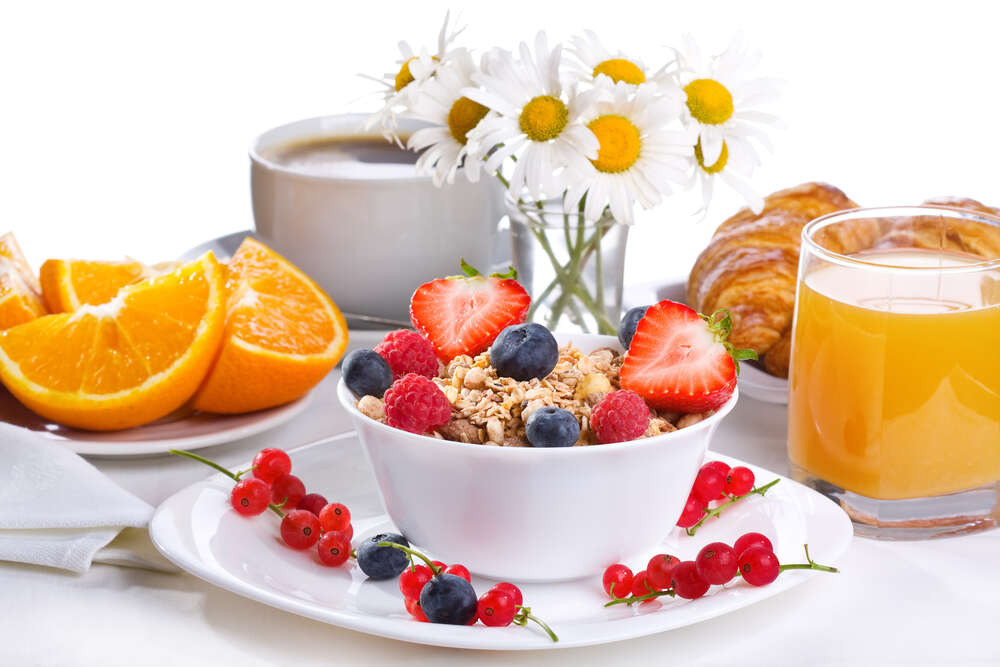 картина-постер Легкий, смачний сніданок з фруктів і вівсянки