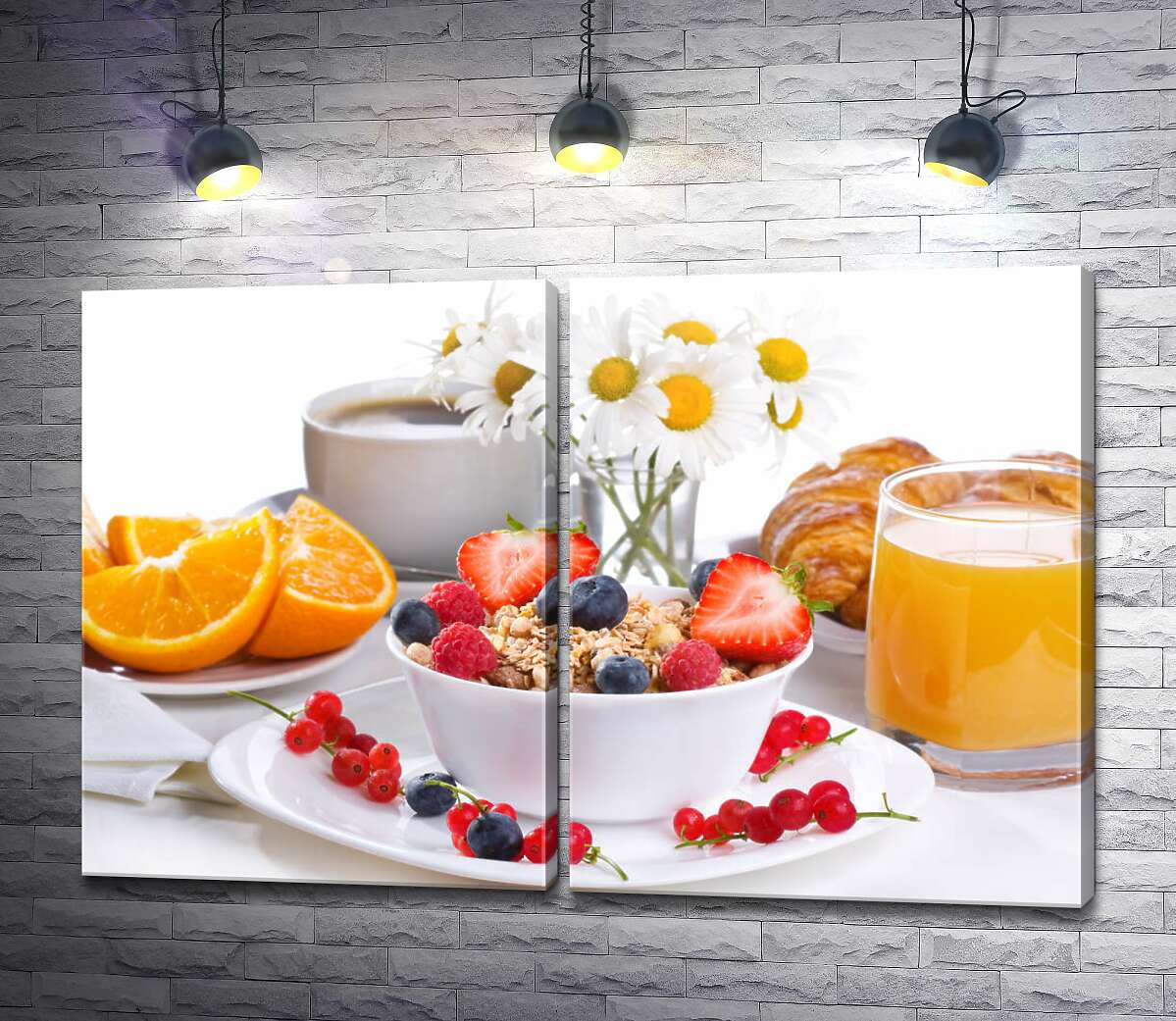модульна картина Легкий, смачний сніданок з фруктів і вівсянки