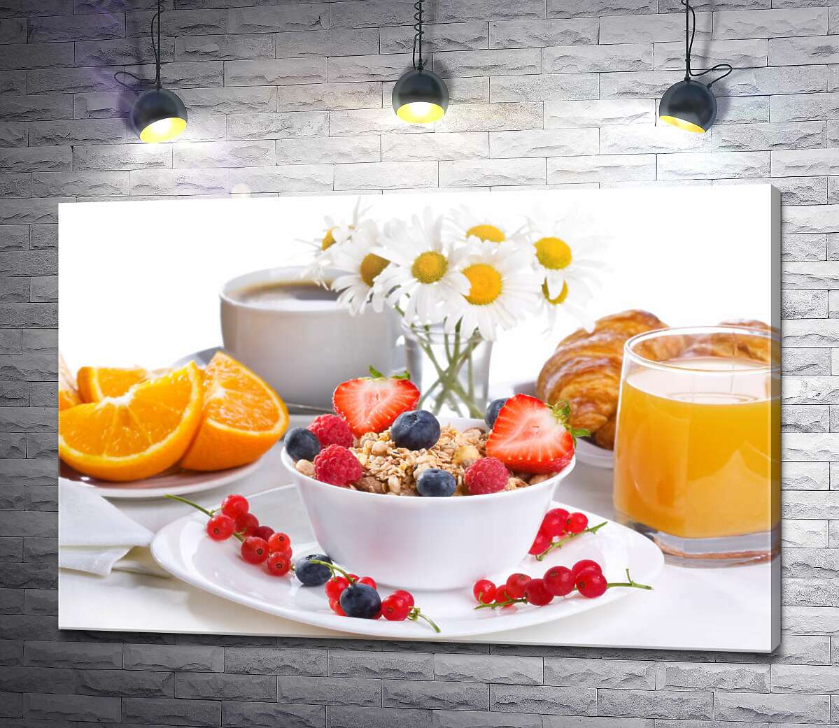 картина Легкий, вкусный завтрак из фруктов и овсянки