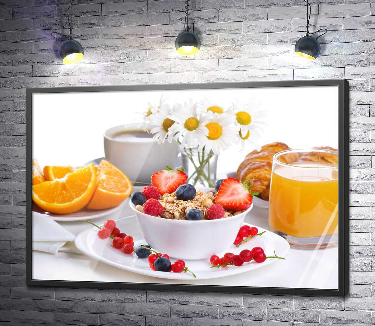 постер Легкий, смачний сніданок з фруктів і вівсянки