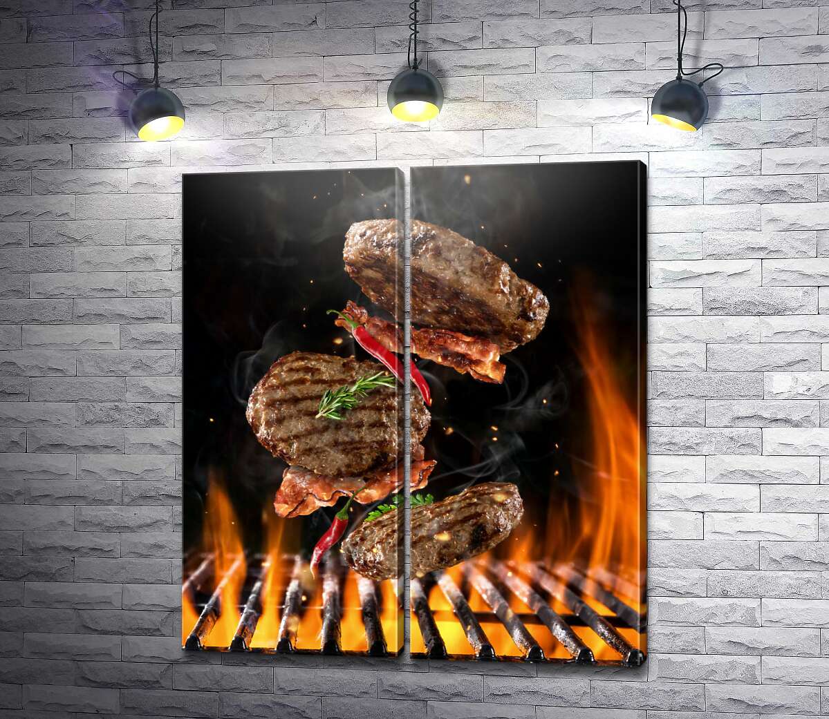 модульна картина Гостре смажене м'ясо на решітці