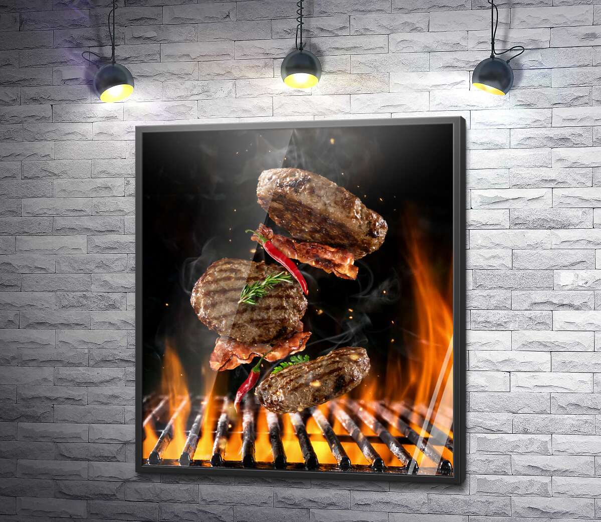 постер Острое жаренное мясо на решетке