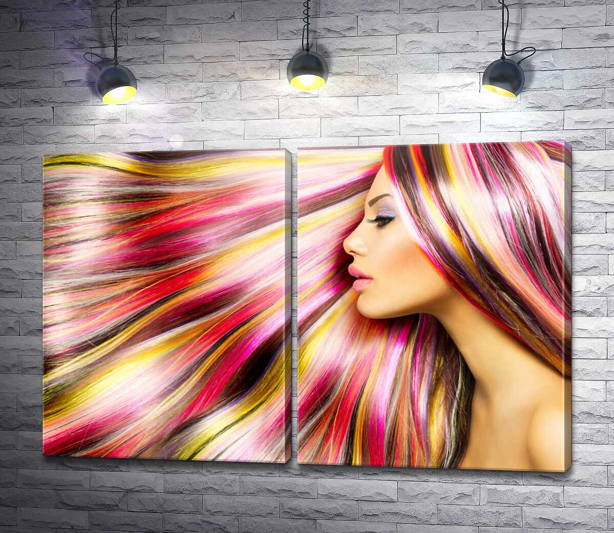 модульная картина Радужные волосы красивой девушки