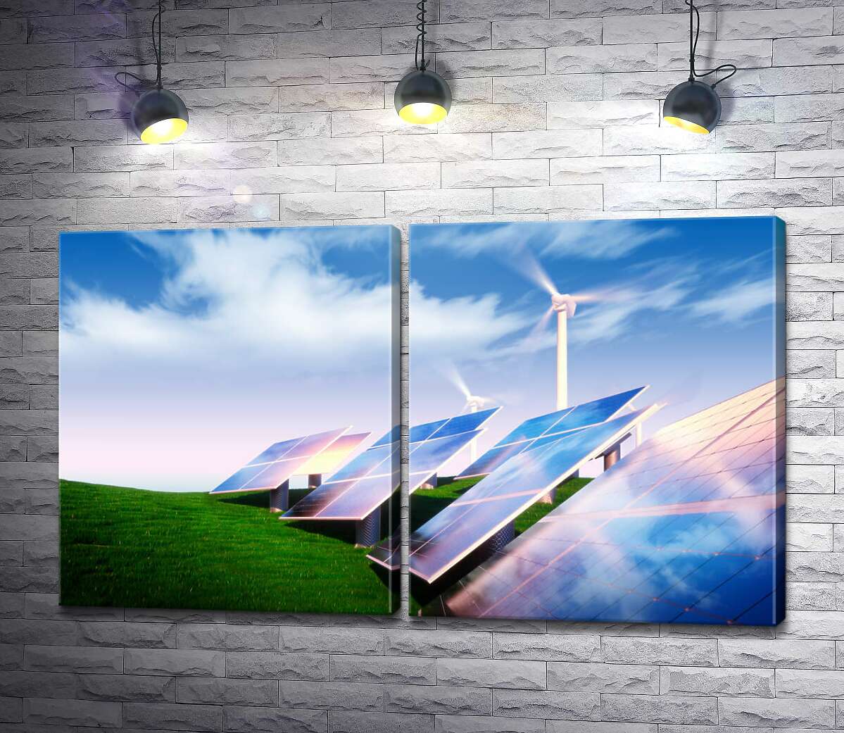 модульная картина Зеленая энергетика солнечных панелей и ветряков