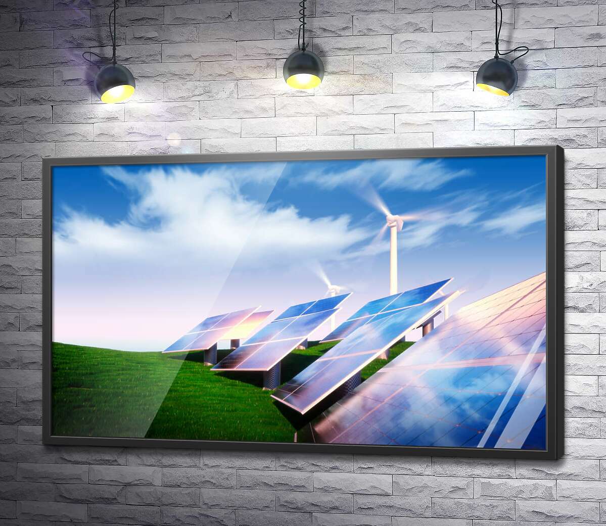 постер Зеленая энергетика солнечных панелей и ветряков