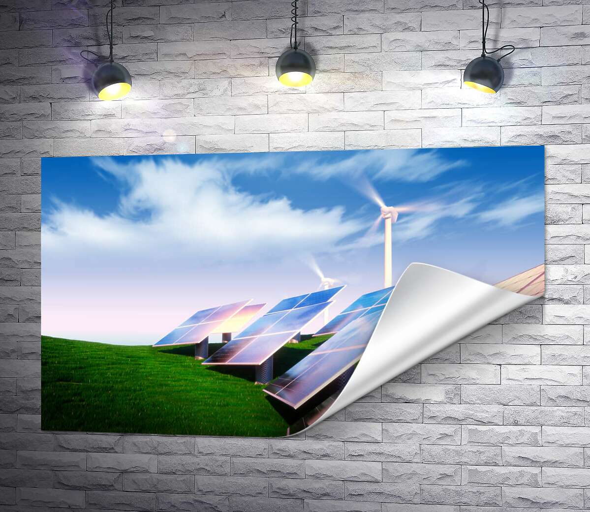 печать Зеленая энергетика солнечных панелей и ветряков