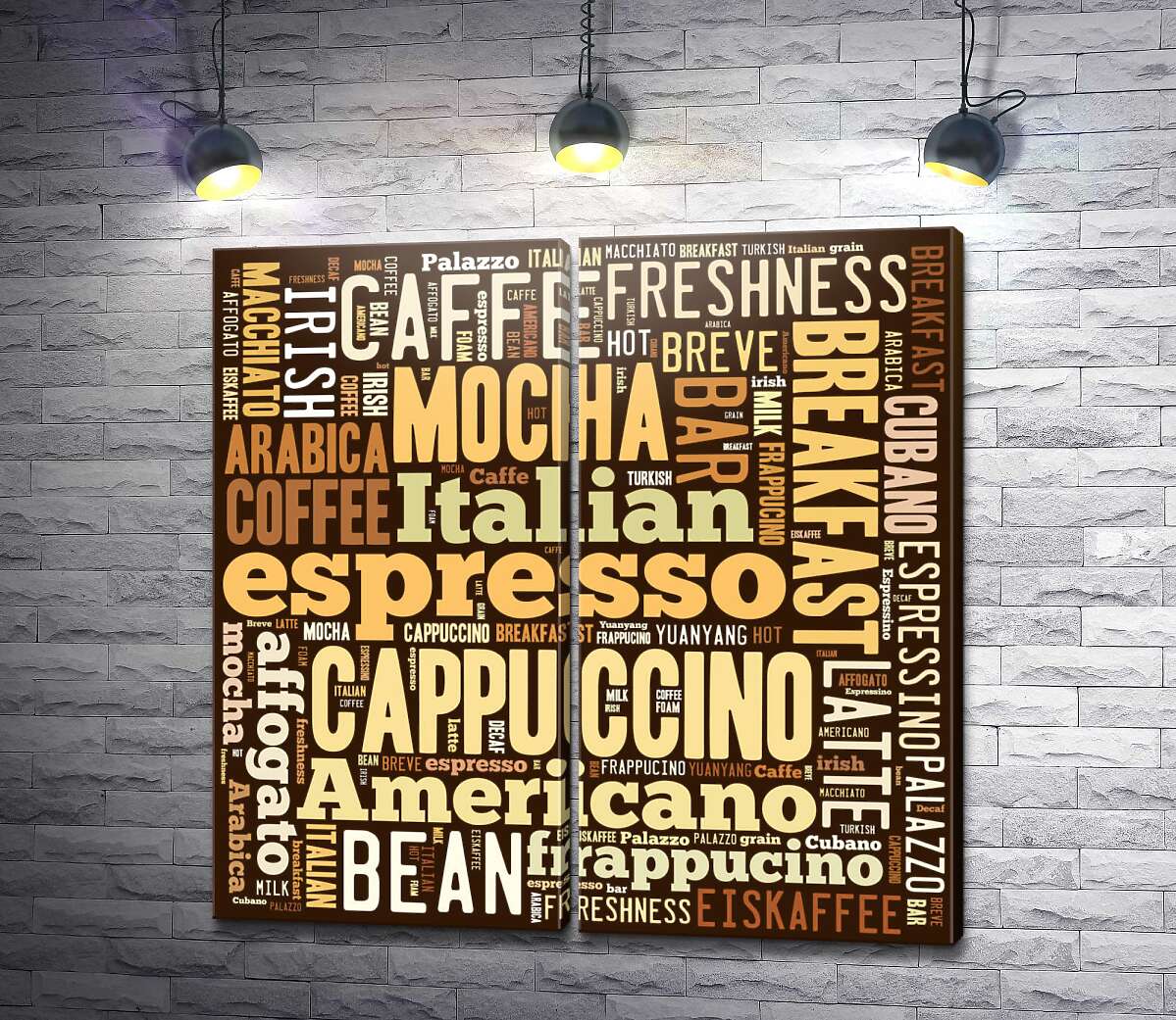 модульная картина Коллаж из названий и видов кофе
