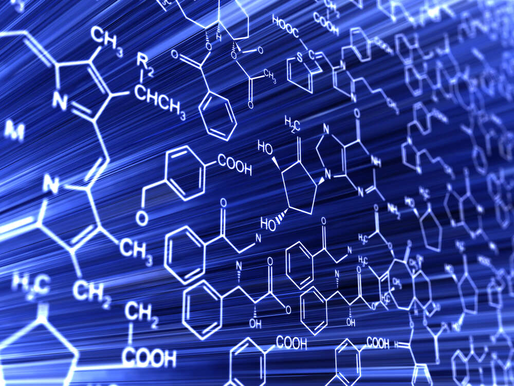 картина-постер Хімічна структурна формула на синьому тлі