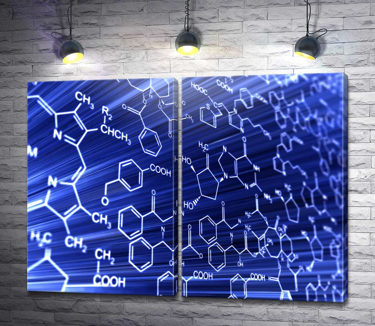 модульна картина Хімічна структурна формула на синьому тлі