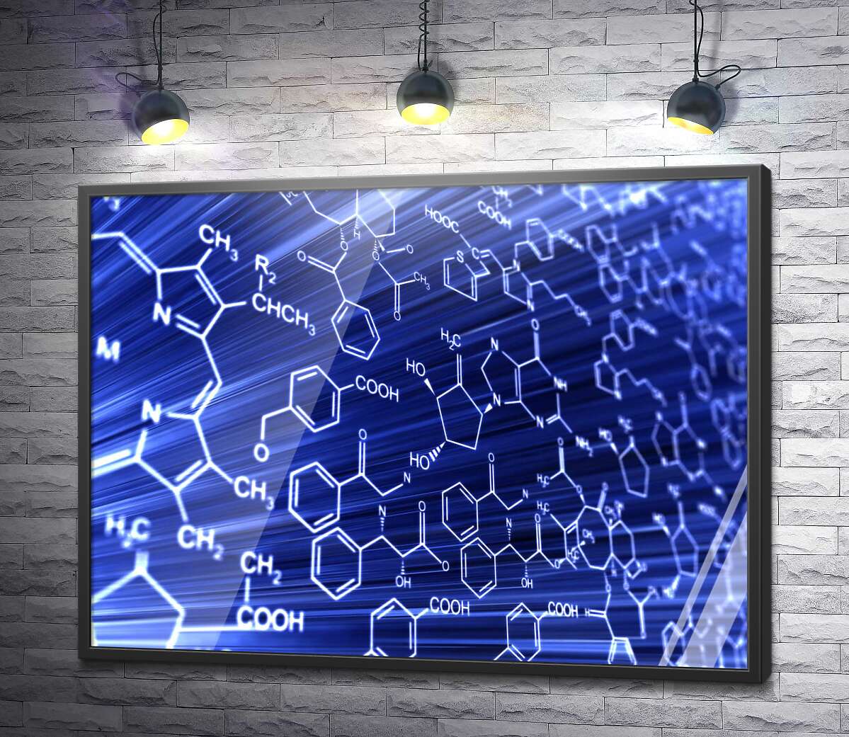 постер Хімічна структурна формула на синьому тлі