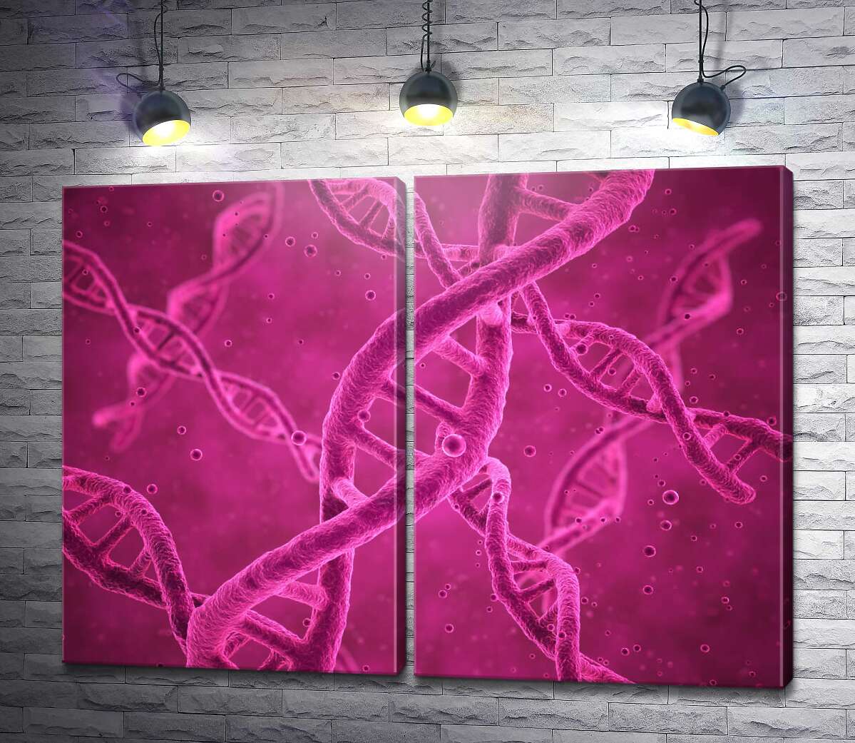 модульная картина Розовые спирали молекулы ДНК