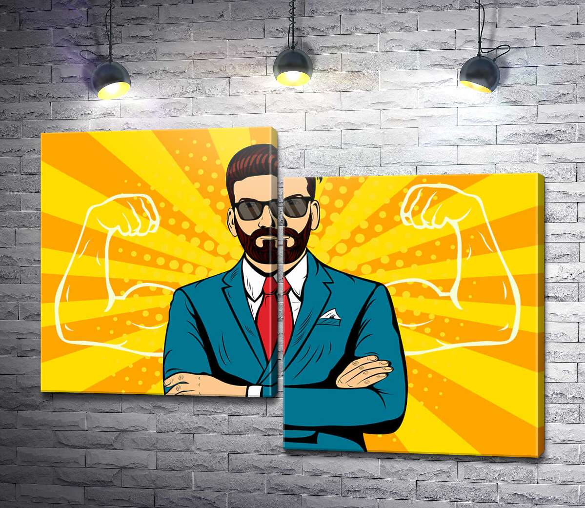 модульна картина Стильний хлопець-силач в костюмі (Модуль №9)