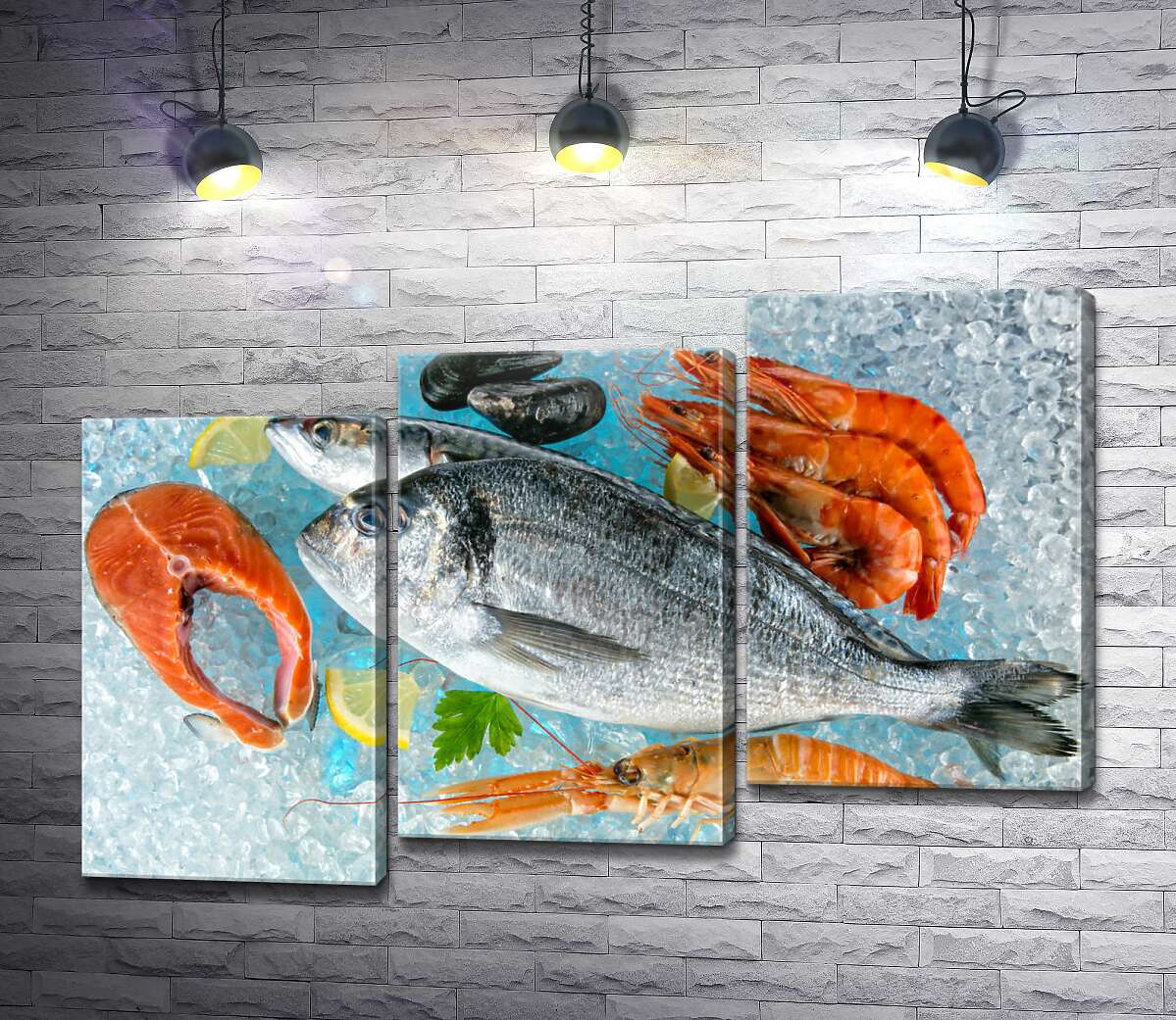 модульна картина Свіжі морепродукти на льоду (Модуль №14)