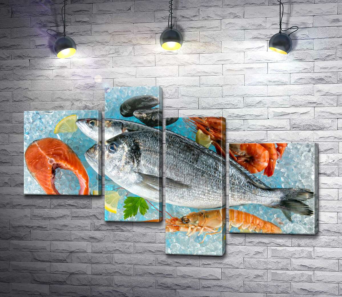 модульная картина Свежие морепродукты на льду (Модуль №21)