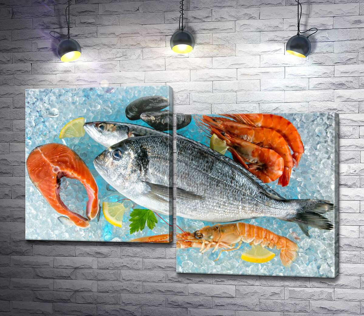 модульна картина Свіжі морепродукти на льоду (Модуль №9)