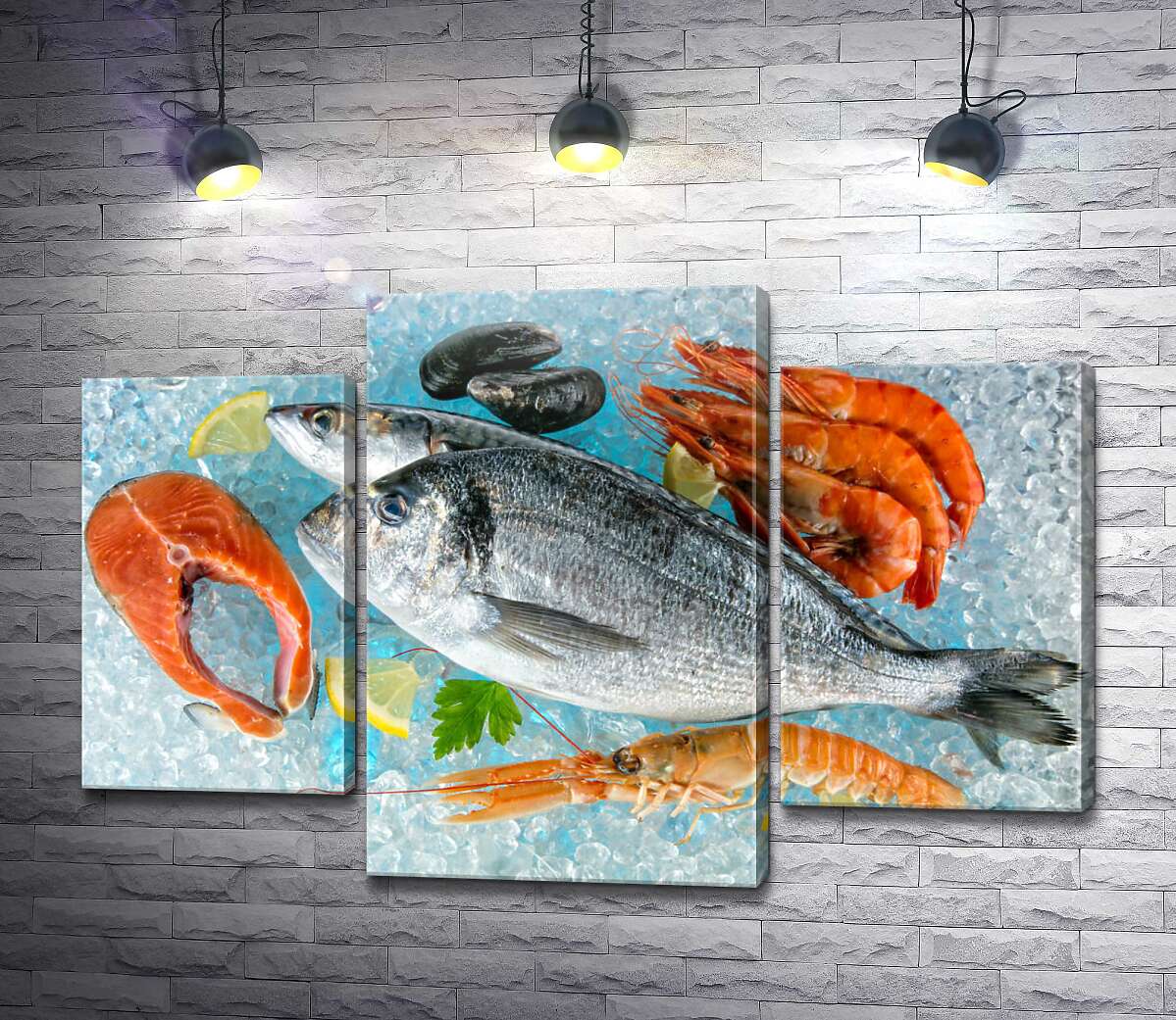 модульная картина Свежие морепродукты на льду (Модуль №10)