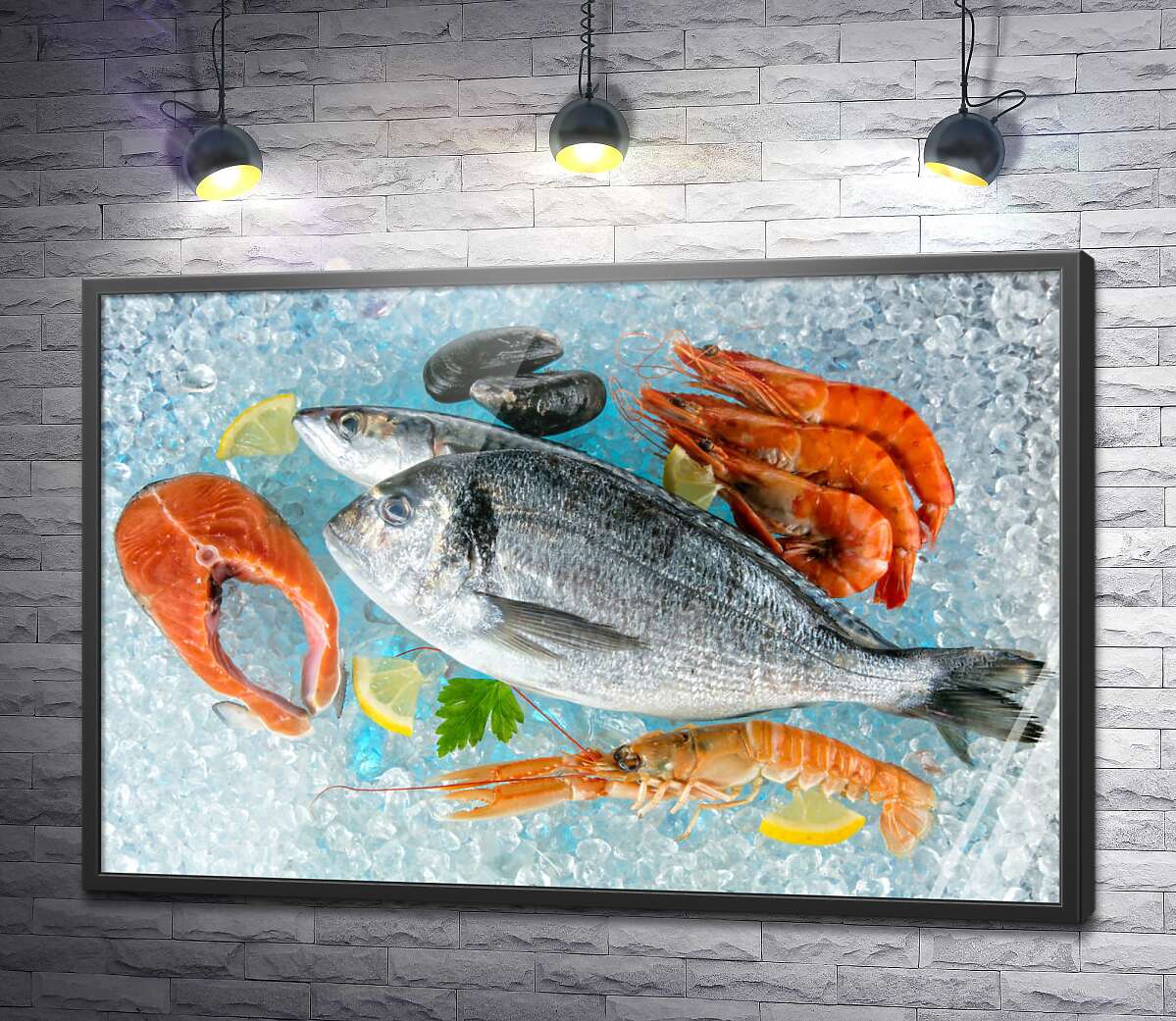 постер Свіжі морепродукти на льоду