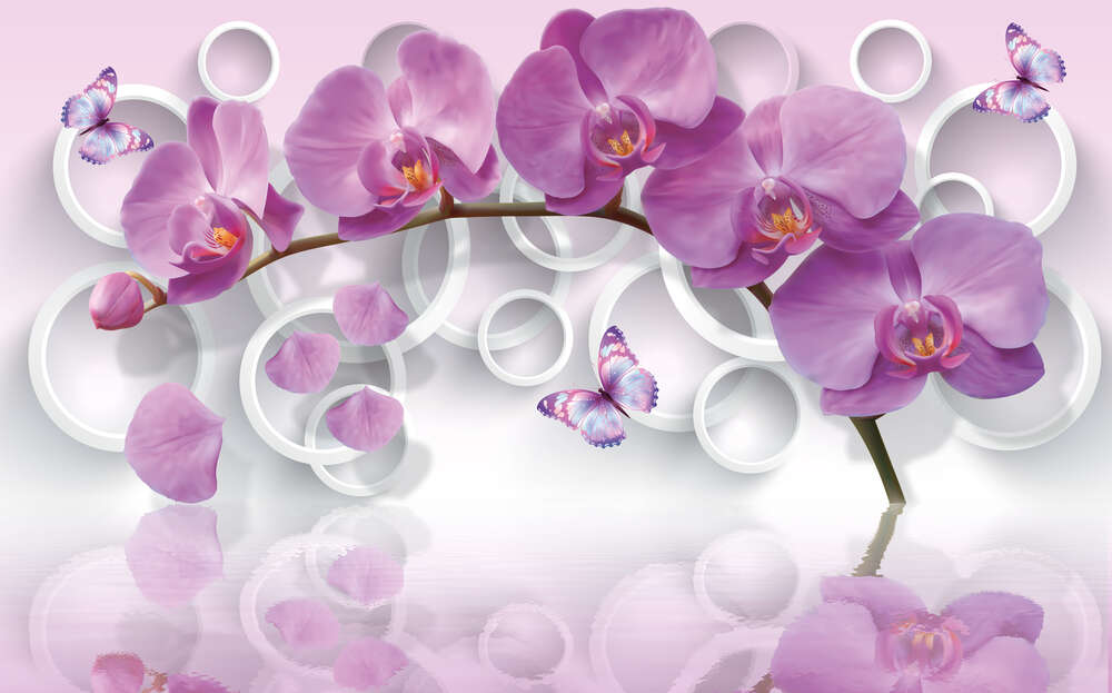 картина-постер Рожева орхідея в оточенні метеликів