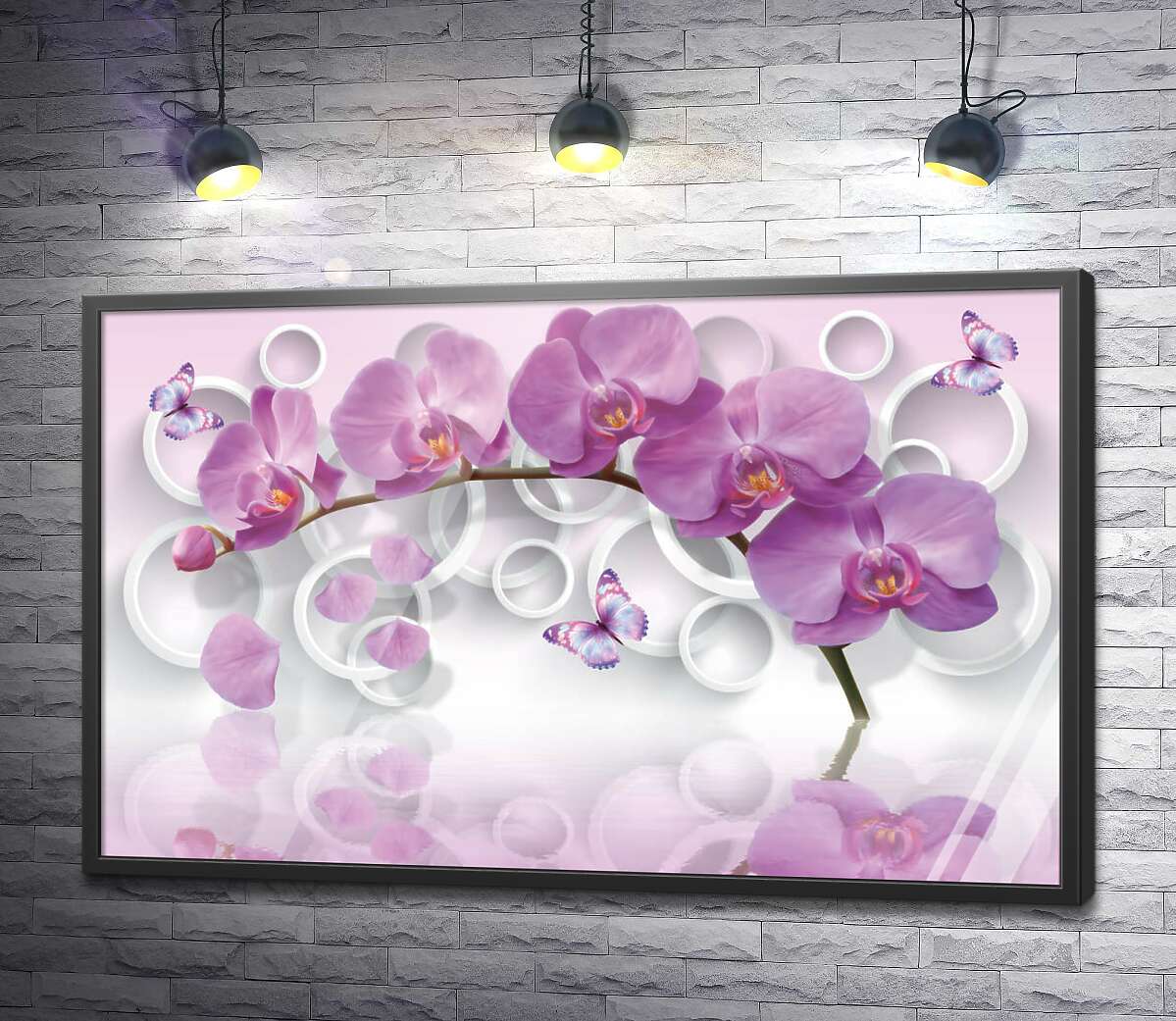 постер Розовая орхидея в окружении бабочек