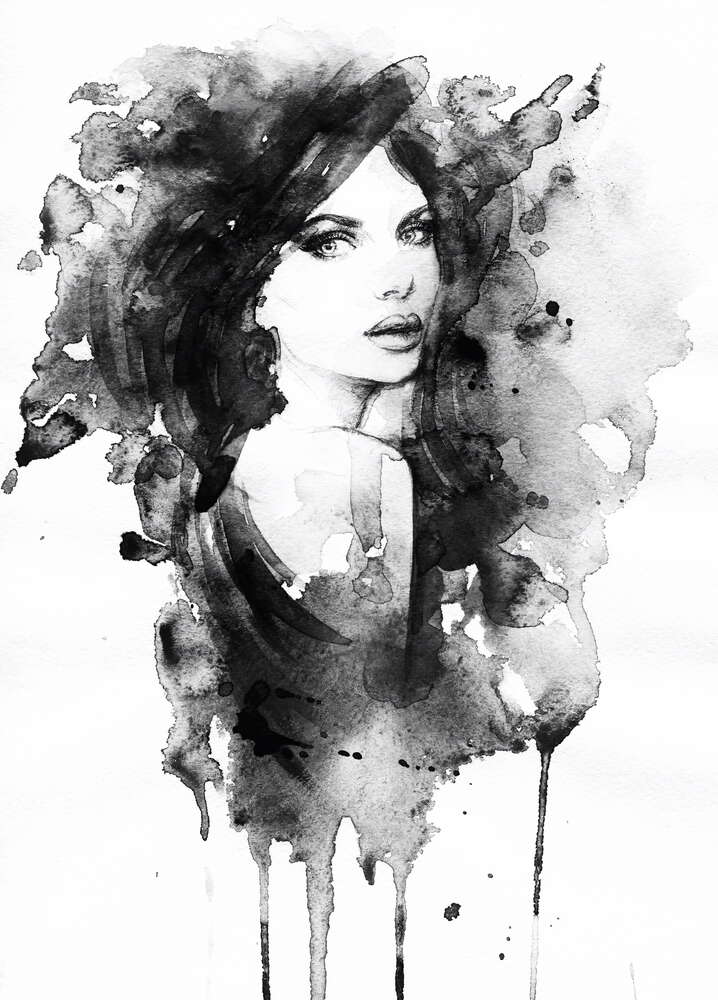картина-постер Портрет красивой девушки в акварели