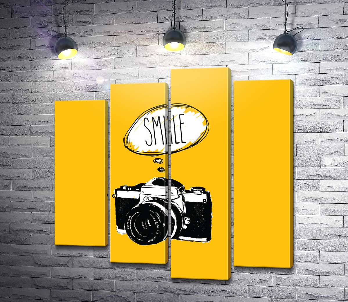 модульна картина Фотокамера і напис:"Smile" (Модуль №3)