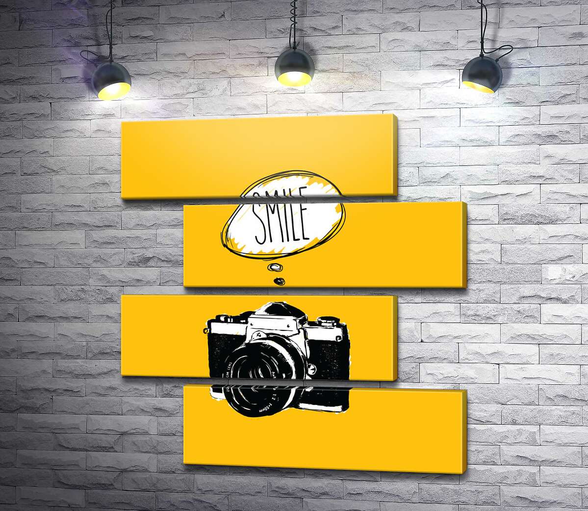модульная картина Фотокамера и надпись: "Smile" (Модуль №23)