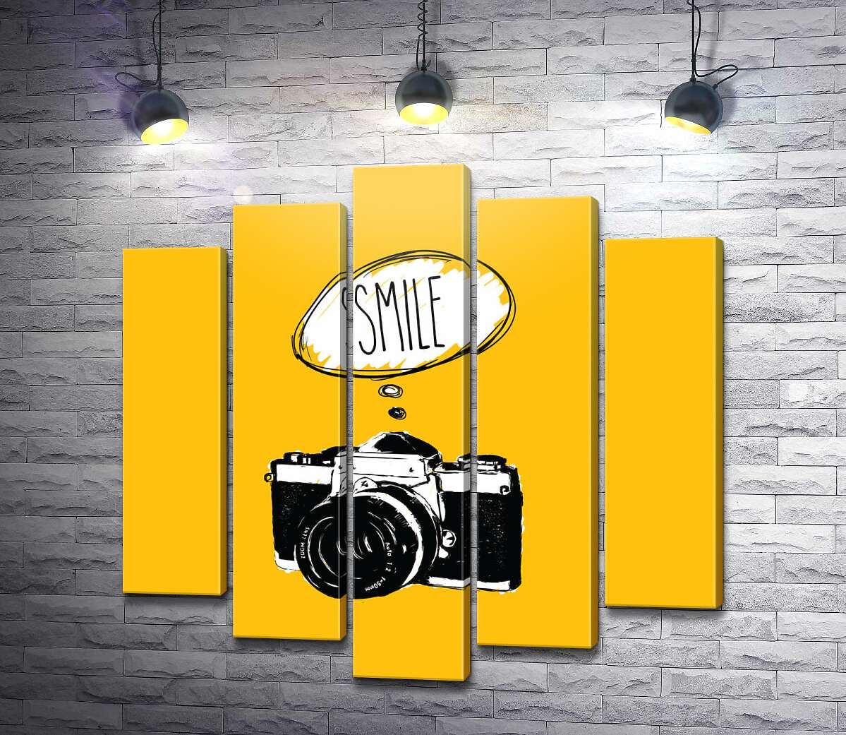 модульная картина Фотокамера и надпись: "Smile" (Модуль №4)