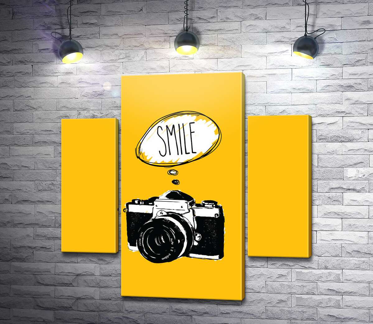 модульная картина Фотокамера и надпись: "Smile" (Модуль №5)