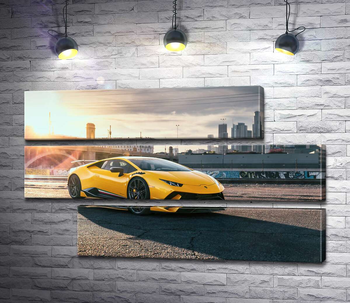 модульна картина Жовтий автомобіль Lamborghini Huracan в променях сонця (Модуль №16)