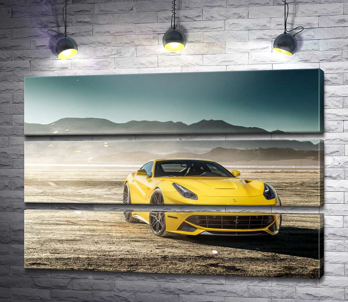 модульная картина Желтый автомобиль Ferrari F12 berlinetta в пустыне (Модуль №15)
