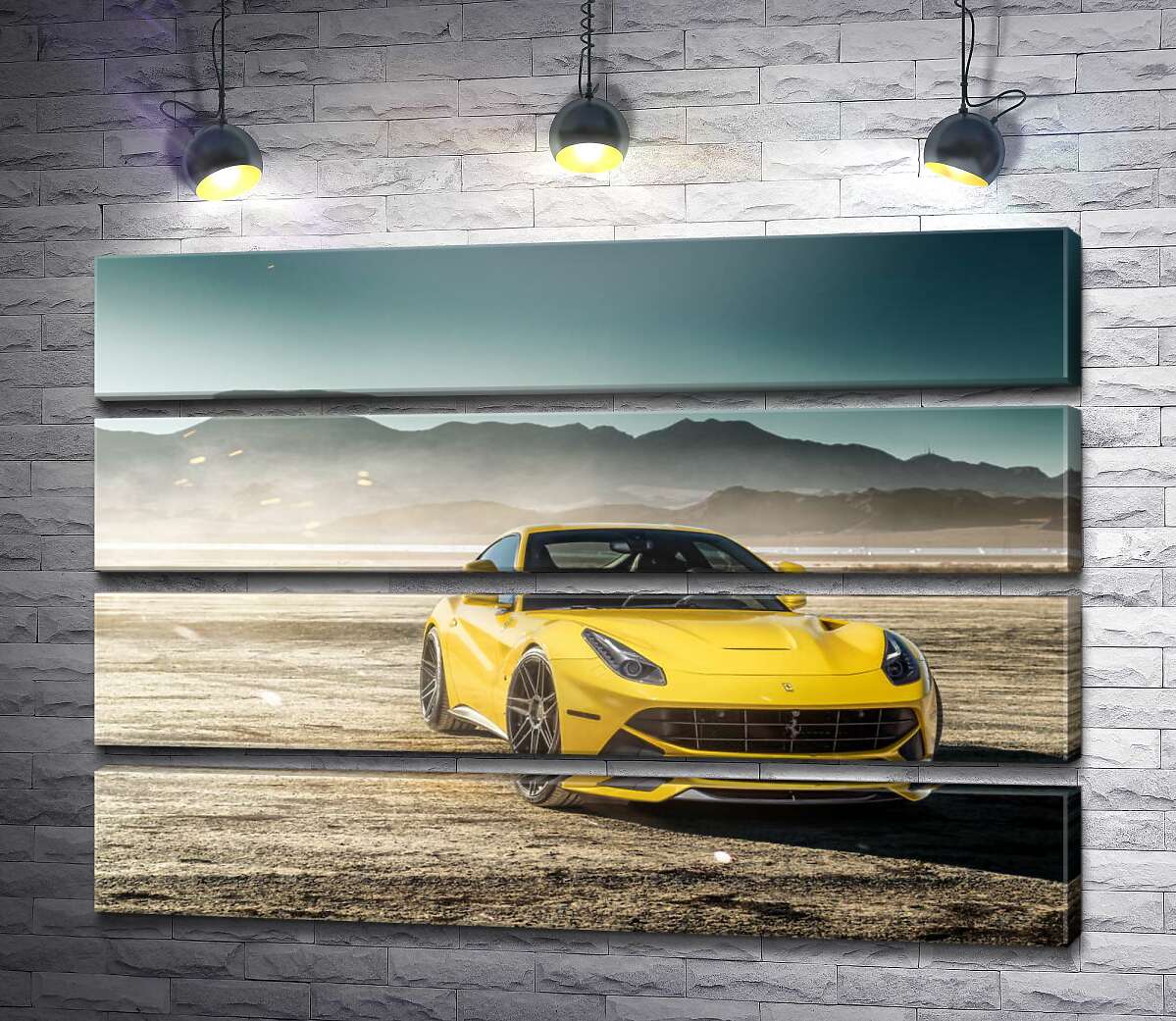 модульная картина Желтый автомобиль Ferrari F12 berlinetta в пустыне (Модуль №22)