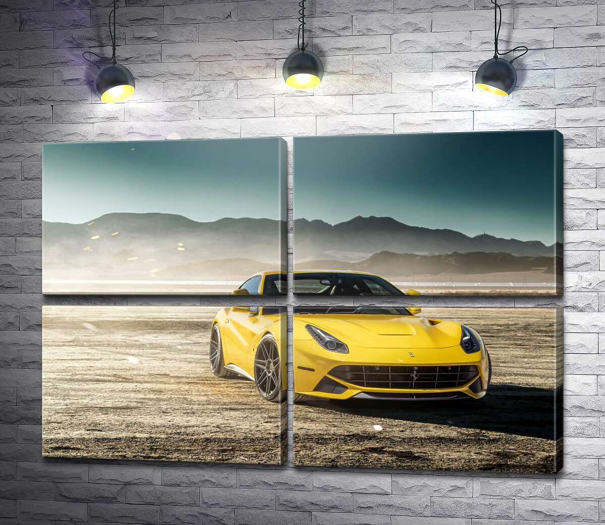 модульна картина Жовтий автомобіль Ferrari F12 berlinetta в пустелі (Модуль №25)