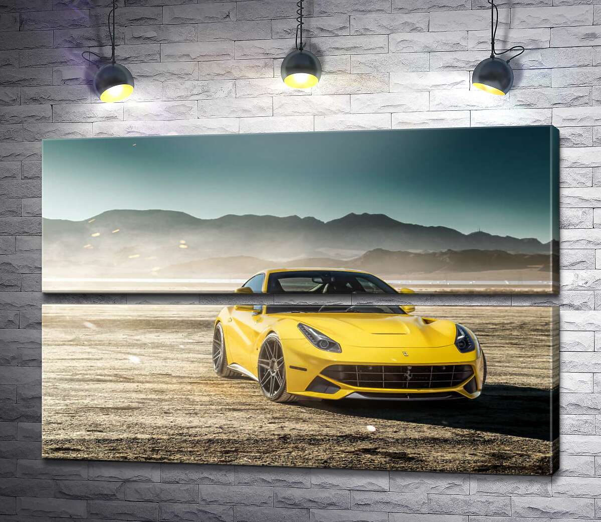 модульная картина Желтый автомобиль Ferrari F12 berlinetta в пустыне (Модуль №7)