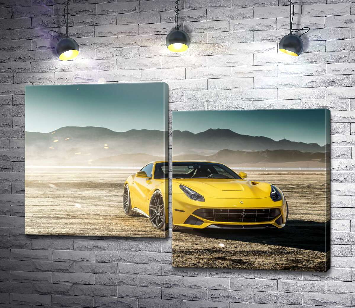 модульная картина Желтый автомобиль Ferrari F12 berlinetta в пустыне (Модуль №9)