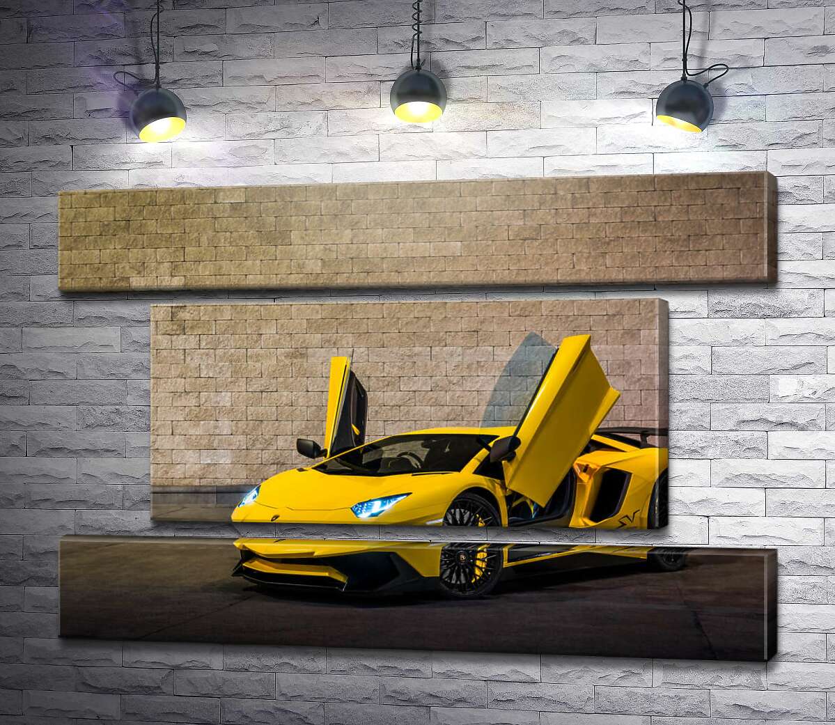модульная картина Желтый автомобиль Lamborghini Aventador (Модуль №18)