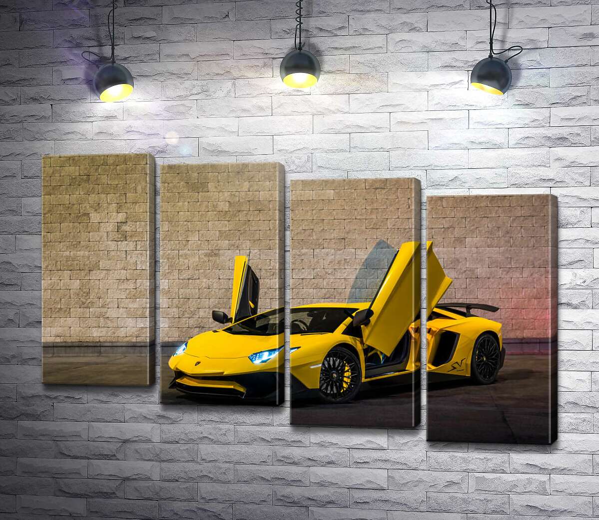 модульная картина Желтый автомобиль Lamborghini Aventador (Модуль №19)