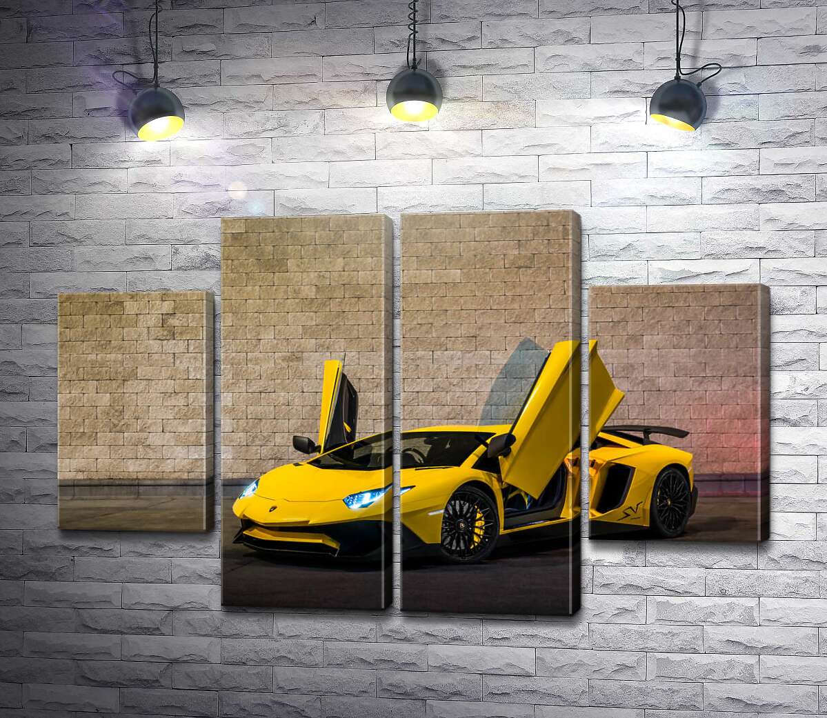 модульная картина Желтый автомобиль Lamborghini Aventador (Модуль №20)