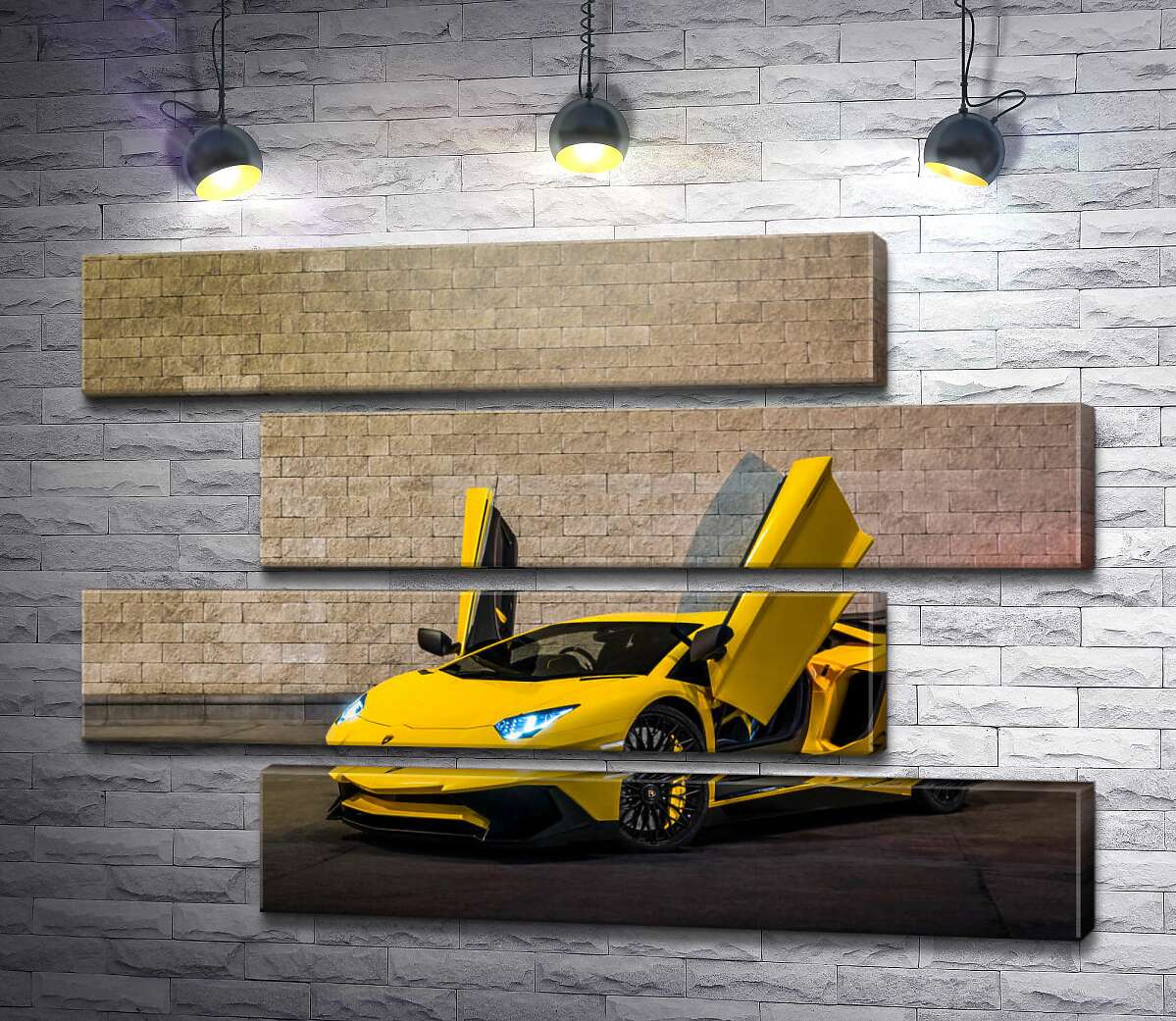модульная картина Желтый автомобиль Lamborghini Aventador (Модуль №23)