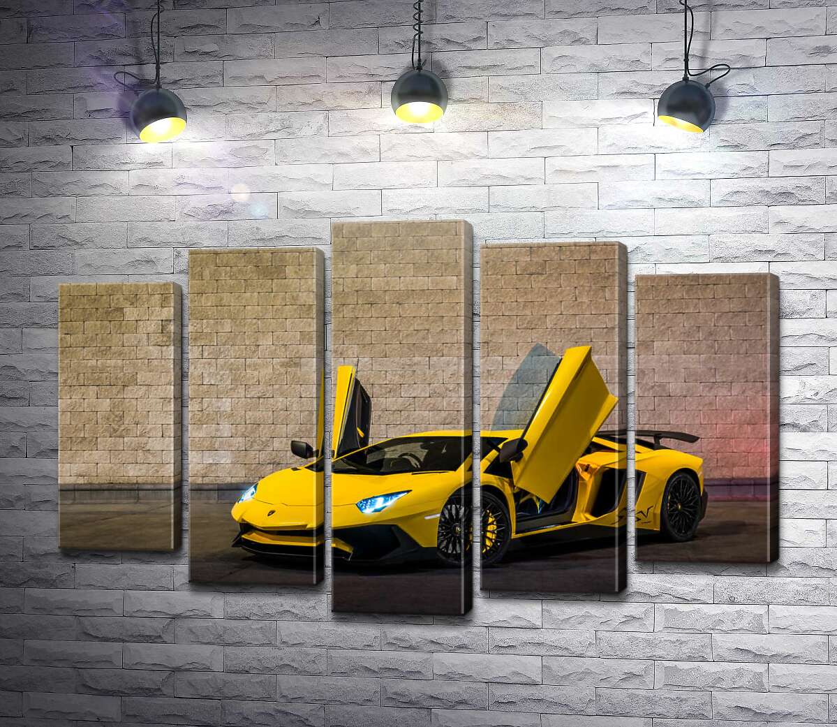 модульная картина Желтый автомобиль Lamborghini Aventador (Модуль №4)