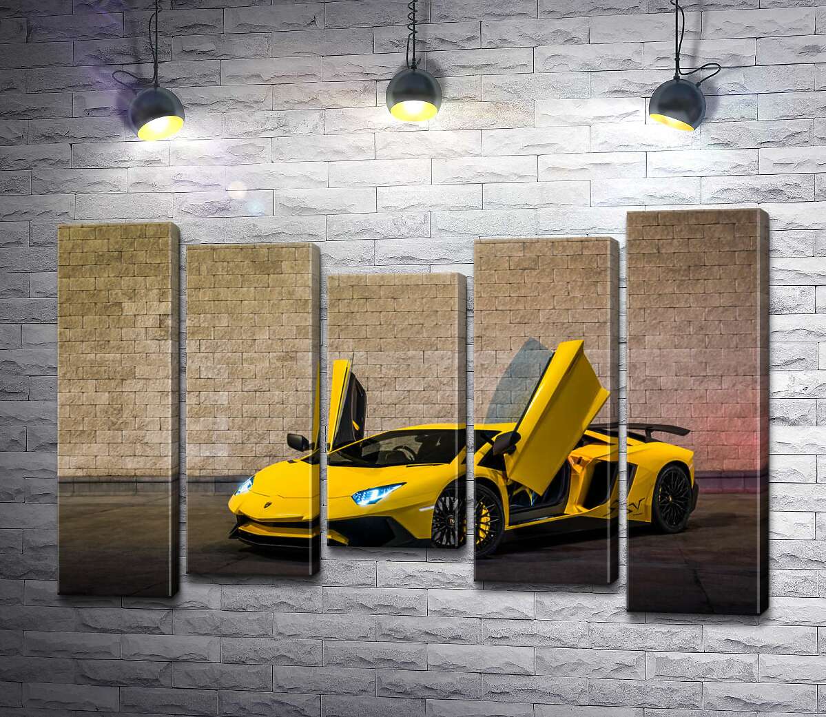 модульная картина Желтый автомобиль Lamborghini Aventador (Модуль №27)